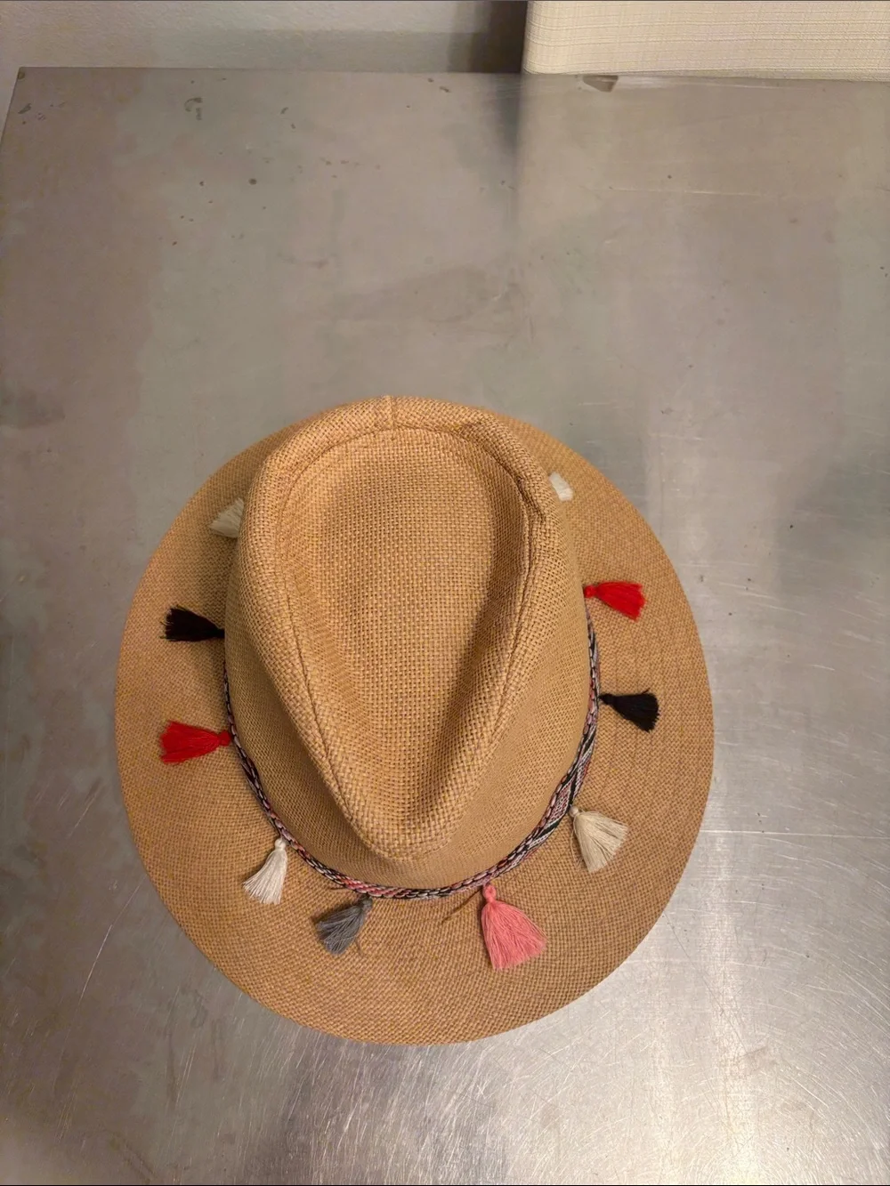 Raffia Hat with Colored Tassels